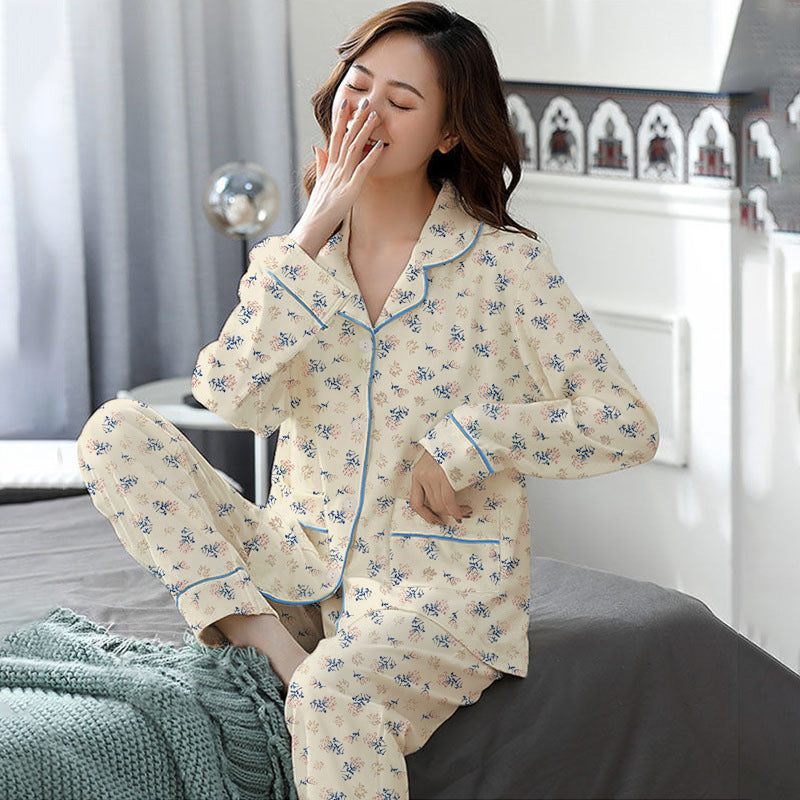 Elegant Women's Autumn And Winter Cotton-like Long Pajamas Two-piece Set Best YouTube Store