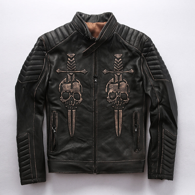 Genuine Leather Jacket Men's Top Layer Cowhide Frayed Jacket Best YouTube Store