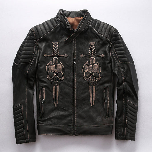 Genuine Leather Jacket Men's Top Layer Cowhide Frayed Jacket Best YouTube Store