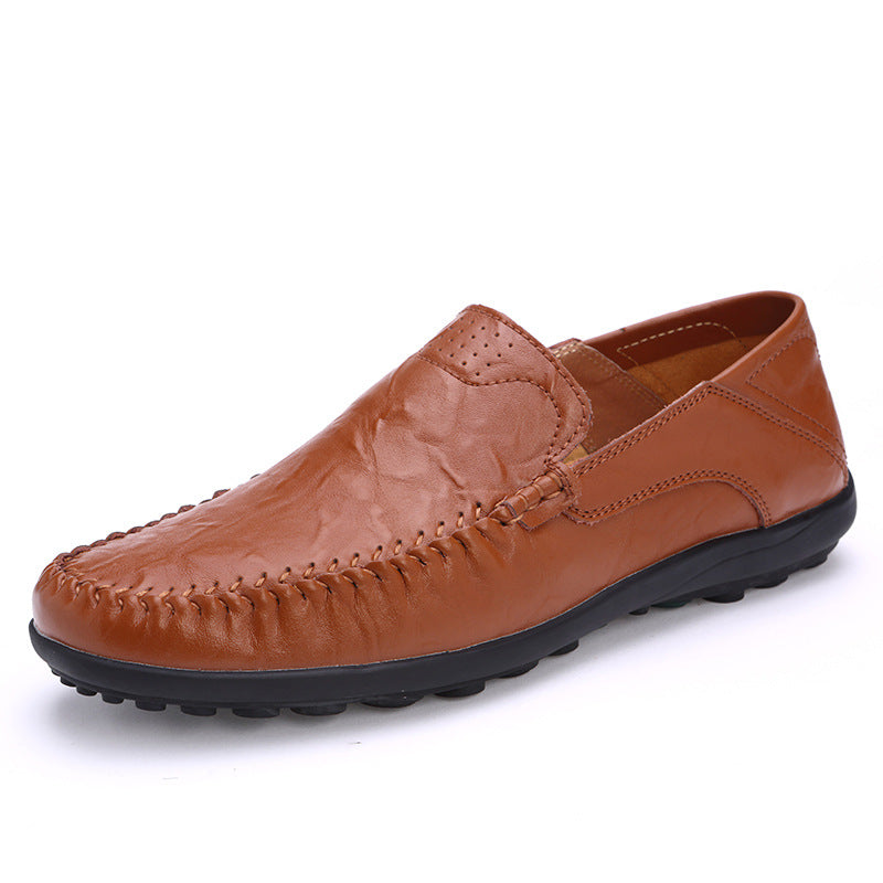 Men's Casual Leather Shoes Lightweight And Versatile British-style Round Toe Best YouTube Store