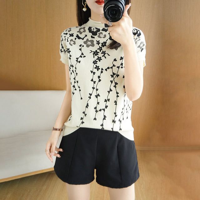 Women's 100% Cotton Floral Basic T-Shirt Pi-Mart