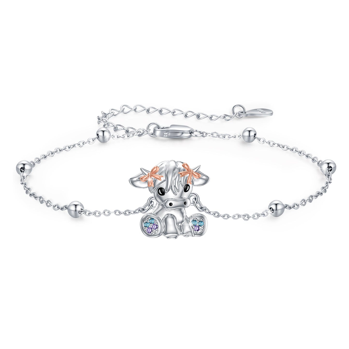 Highland Cow Bracelet Sterling Silver Scottish Cow Bracelet Cute Animal Jewelry for Women LadyShow.Store