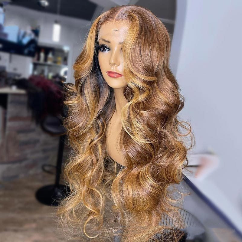 Honey Blonde Body Wave Lace Front Pre Plucked Highlight Wig LadyShow.Store