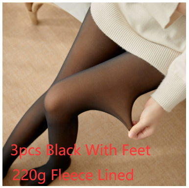 Fleece-lined Thickened Sheer Tights Leggings Transparent One-piece Pantyhose Superb Fleshcolor Pantynose NorixaFashion.com