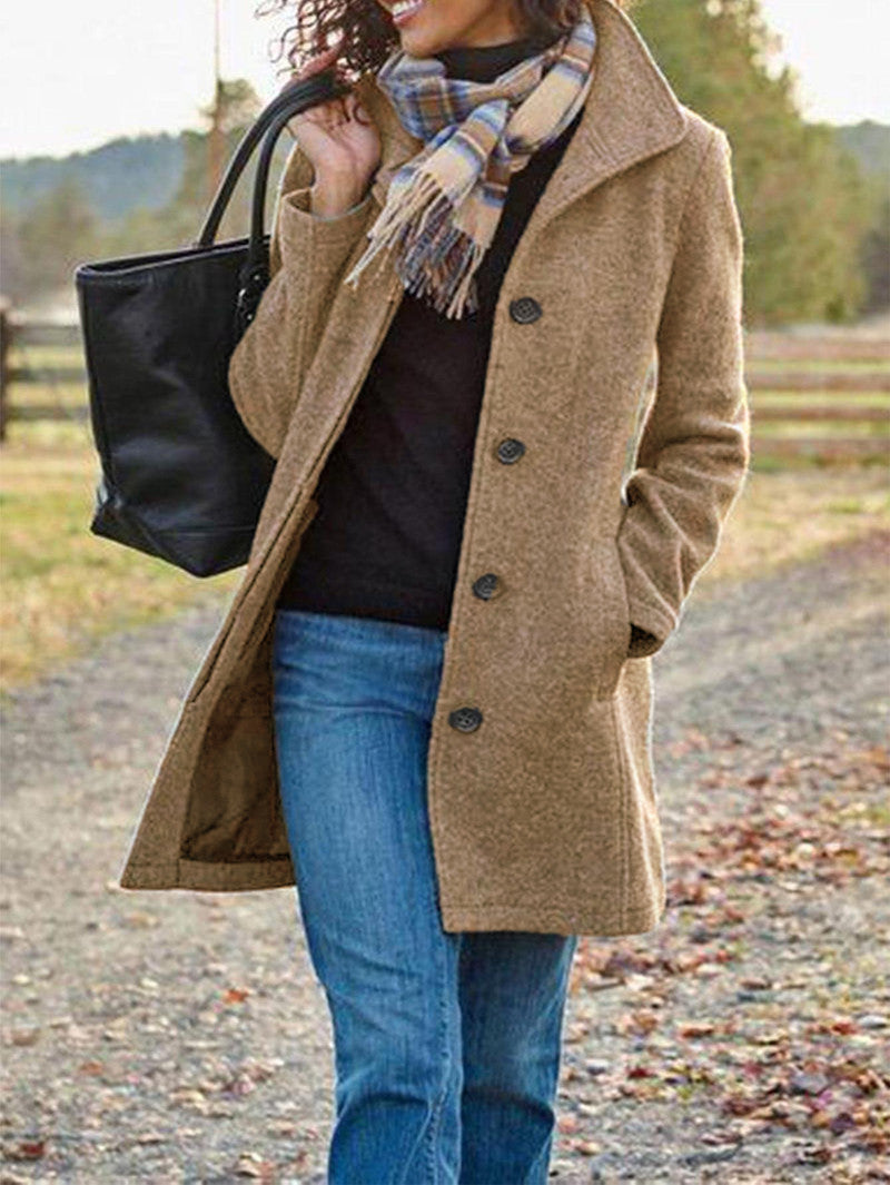 Winter Single-breasted Lapel Coat Fashion Commuter Slim Mid-length Jacket Women's Clothing LadyShow.Store