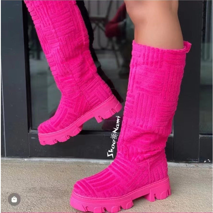 Mid Calf Boots Fashion Platform Western Boots Women Autumn Winter Shoes LadyShow.Store
