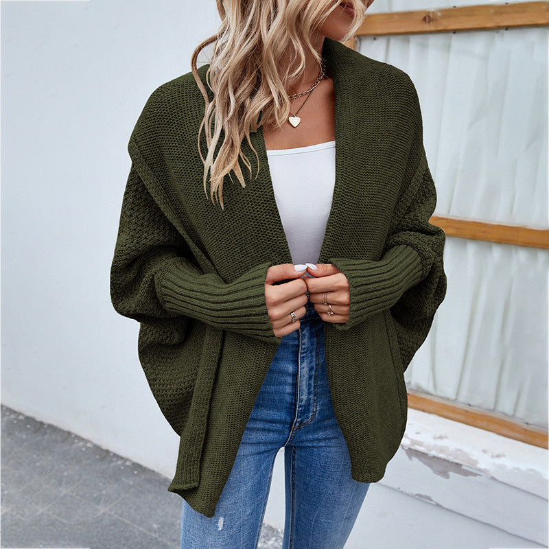 New Loose Knitted Sweater Solid Color Bat Sleeve Large Lapel Cardigan Autumn And Winter Fashion Jacket For Women Clothing LadyShow.Store