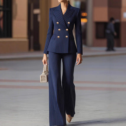 Womens Fashionable Minimalist-Line Double-Breasted Blazer Suit NorixaFashion.com