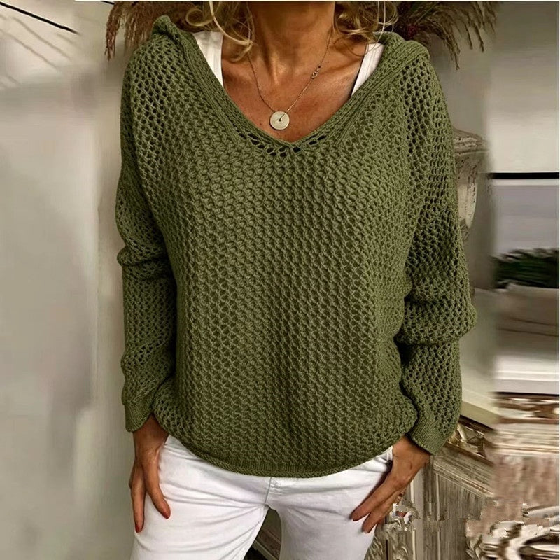 Sun Protection Knitted Hooded Sun Protection Clothing Hooded Thin Loose Sweater NorixaFashion.com