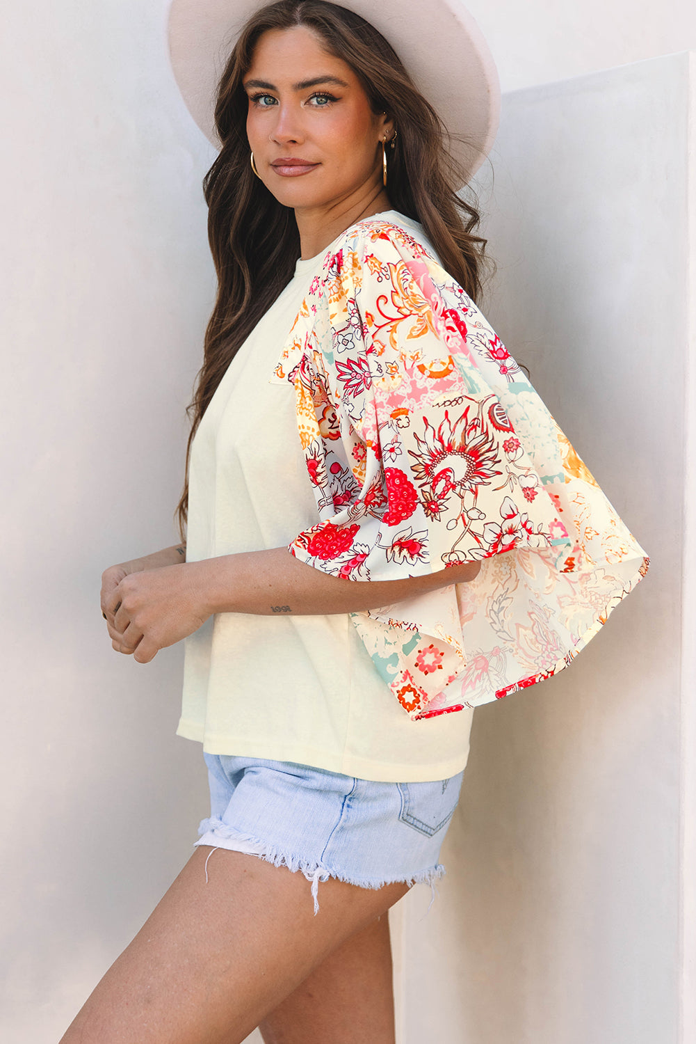 Sariyah Floral Half Batwing Sleeve Blouse LuxuryLifeWay Online Store