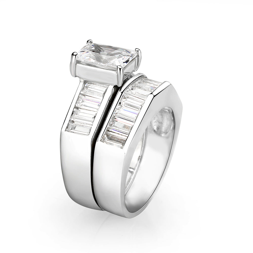 LO5S059- Sterling Silver Ring with CZ In Clear High Polished( NO Plating) LuxuryLifeWay Online Store