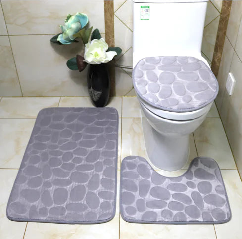 3-Piece Non-Slip Bathroom Rug Set Pi-Mart