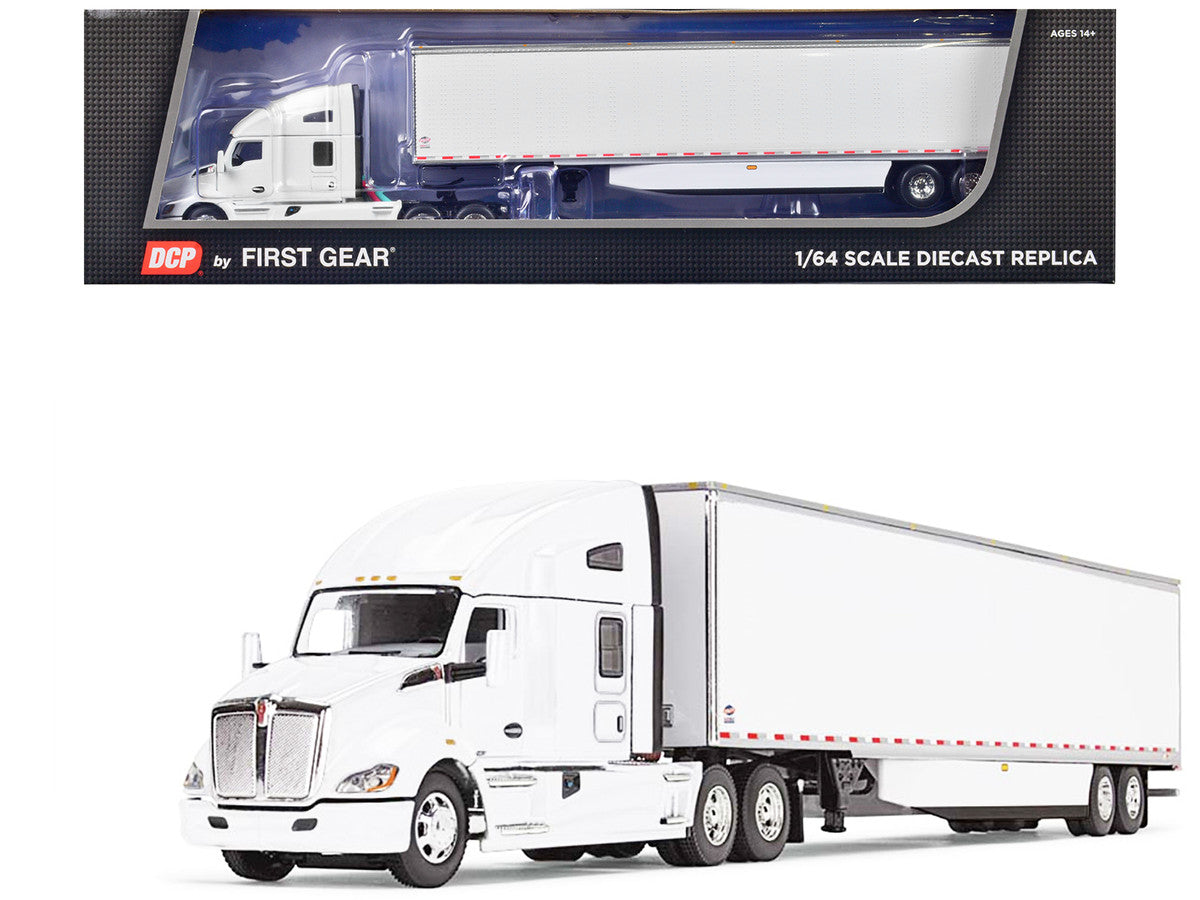 Kenworth T680 with 76" High Roof Sleeper and 53' Smooth Sided Dry Goods Trailer White 1/64 Diecast Model by DCP/First Gear LuxuryLifeWay Online Store