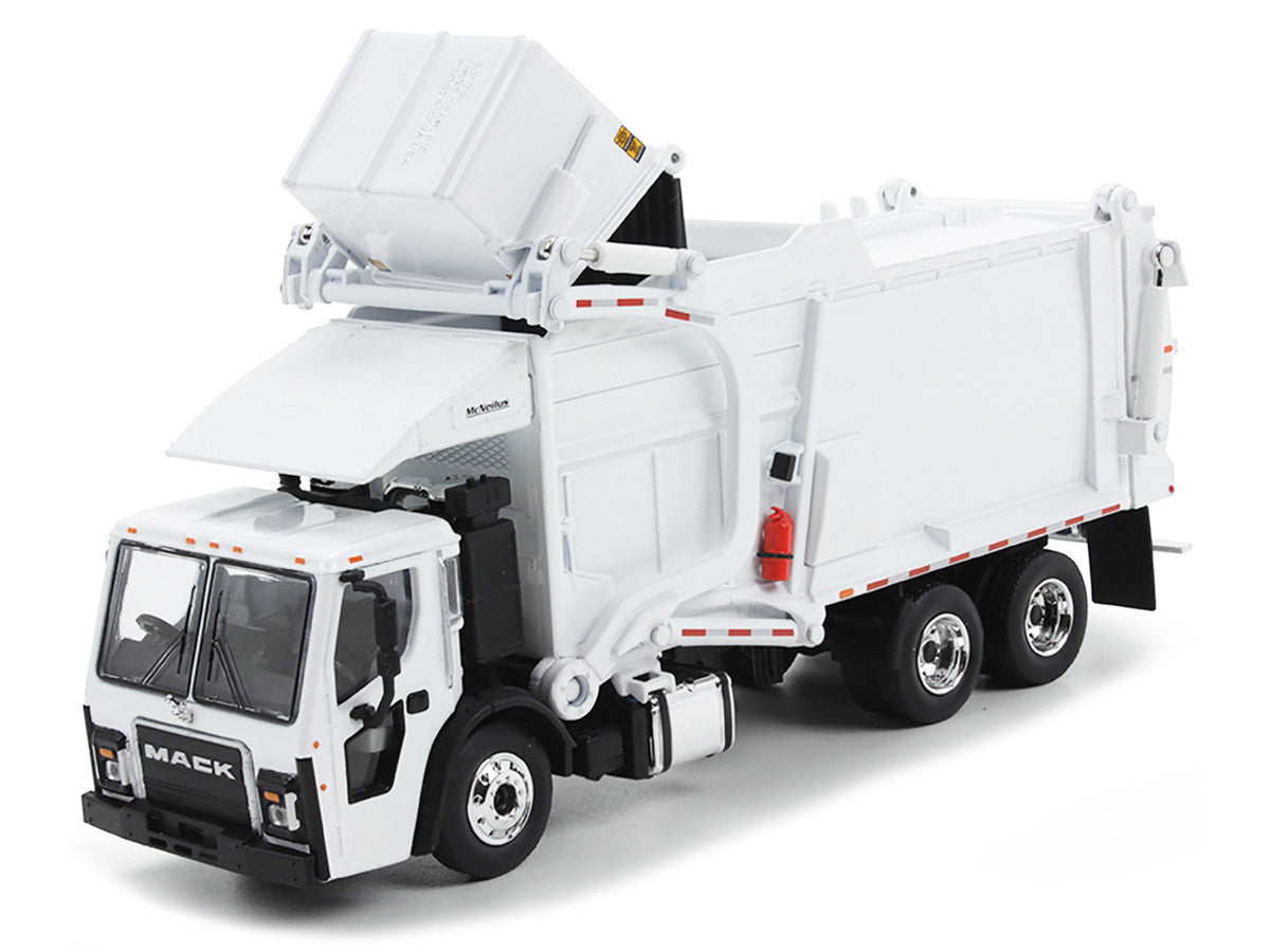 Mack LR Refuse Garbage Truck with McNeilus Meridian Front Loader White with Trash Bin 1/64 Diecast Model by DCP/First Gear LuxuryLifeWay Online Store