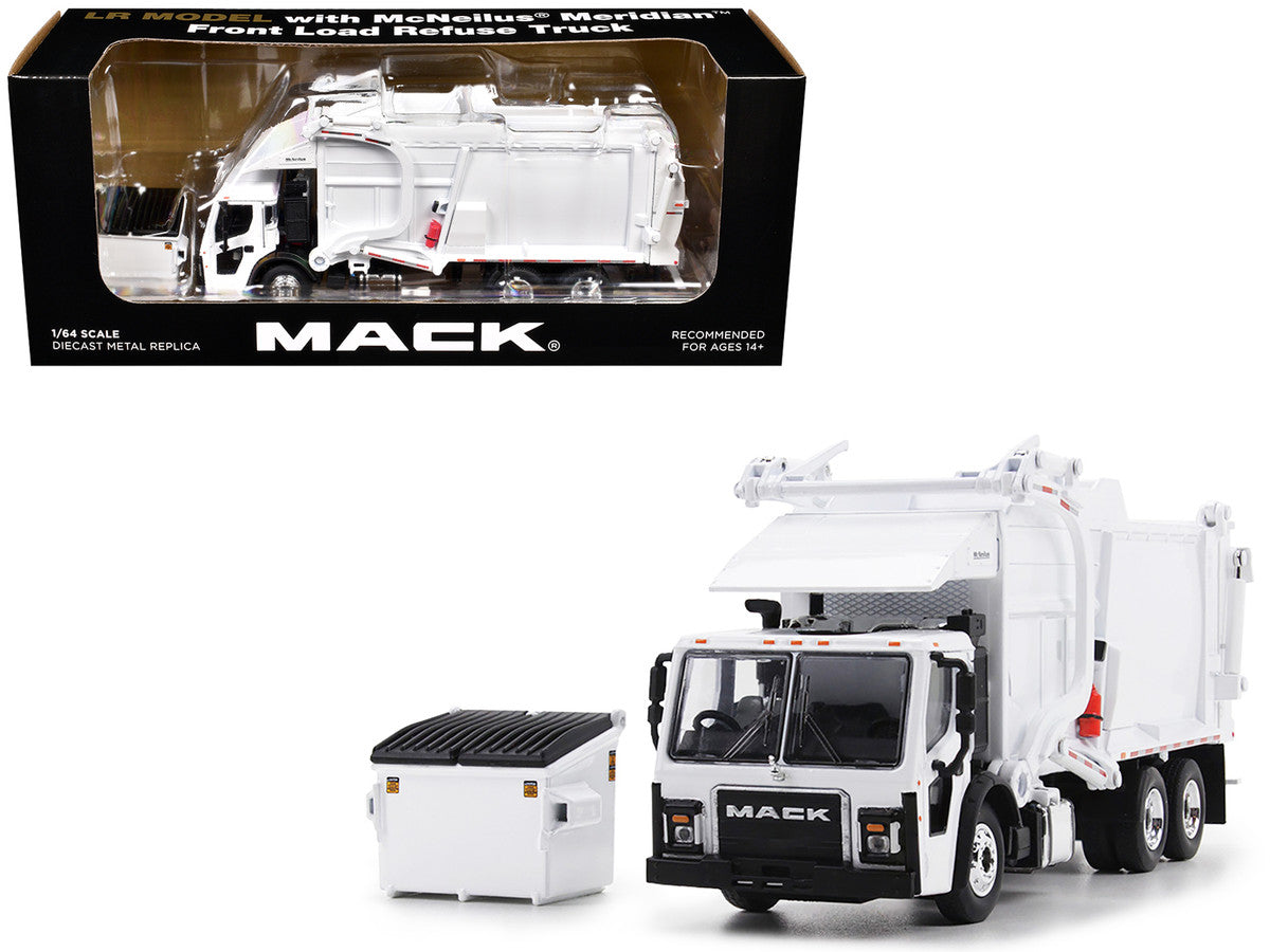 Mack LR Refuse Garbage Truck with McNeilus Meridian Front Loader White with Trash Bin 1/64 Diecast Model by DCP/First Gear LuxuryLifeWay Online Store
