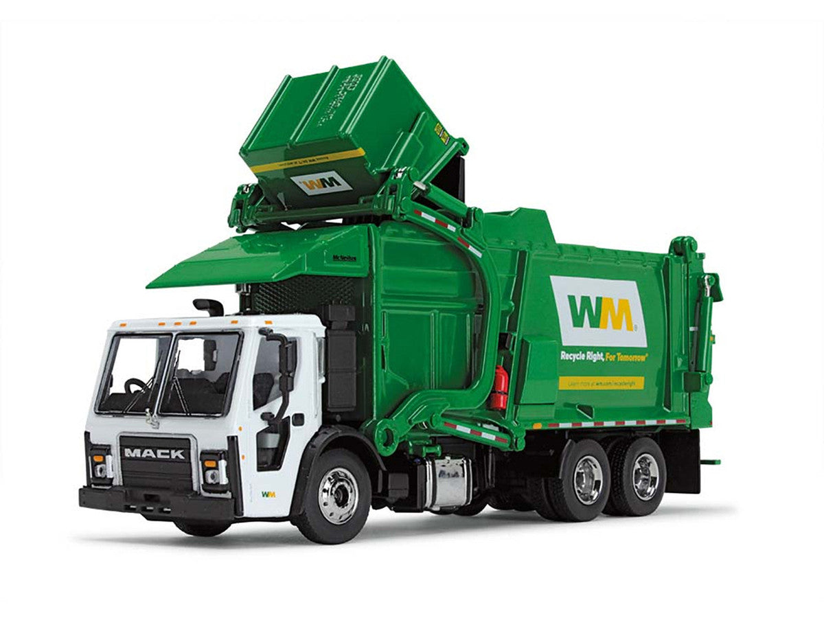 Mack LR Garbage Truck with McNeilus Meridian Front Load Refuse Body White and Green with Refuse Bin "Waste Management" 1/64 Diecast Model by First Gear LuxuryLifeWay Online Store