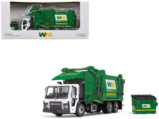 Mack LR Garbage Truck with McNeilus Meridian Front Load Refuse Body White and Green with Refuse Bin "Waste Management" 1/64 Diecast Model by First Gear LuxuryLifeWay Online Store
