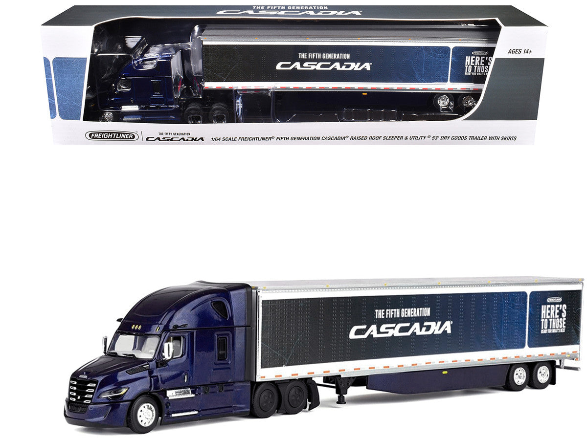 Freightliner Fifth Generation Cascadia Raised Roof Sleeper & 53' Utility Trailer with Skirts Midnight Blue 1/64 Diecast Model by DCP/First Gear LuxuryLifeWay Online Store