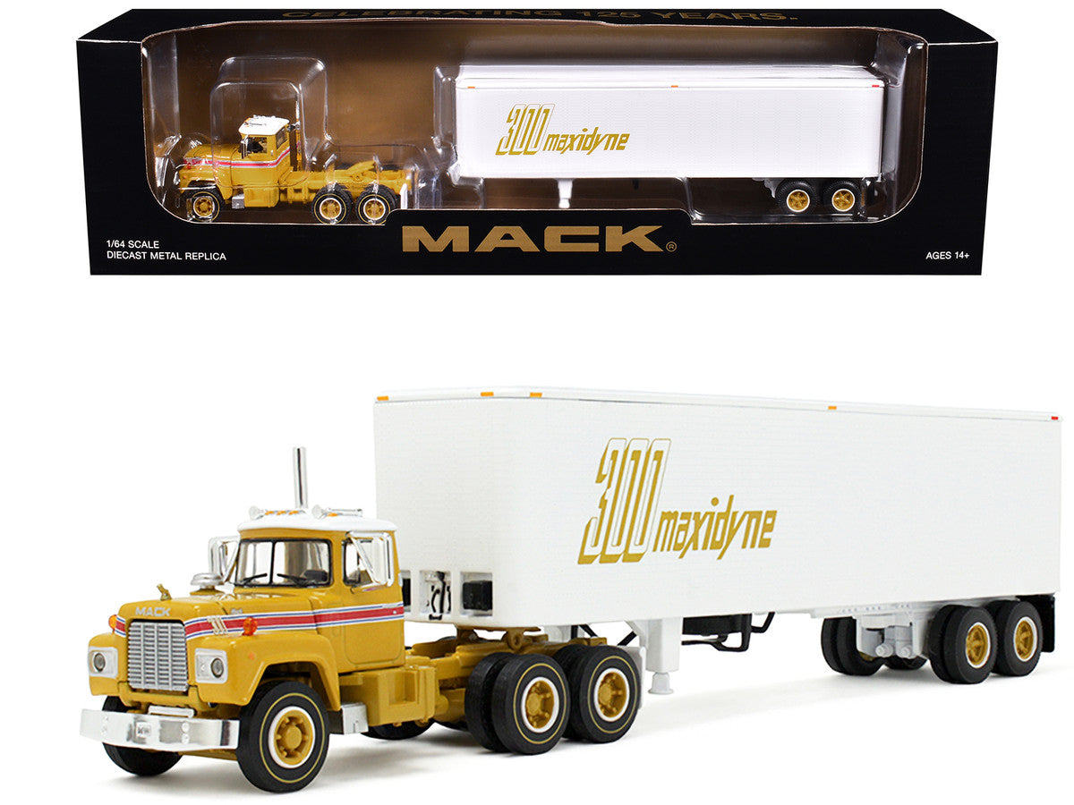 Mack R-Model Day Cab and 40' Vintage Trailer Yellow with Red Stripes and White Top "Mack Anniversary" 1/64 Diecast Model by DCP/First Gear LuxuryLifeWay Online Store