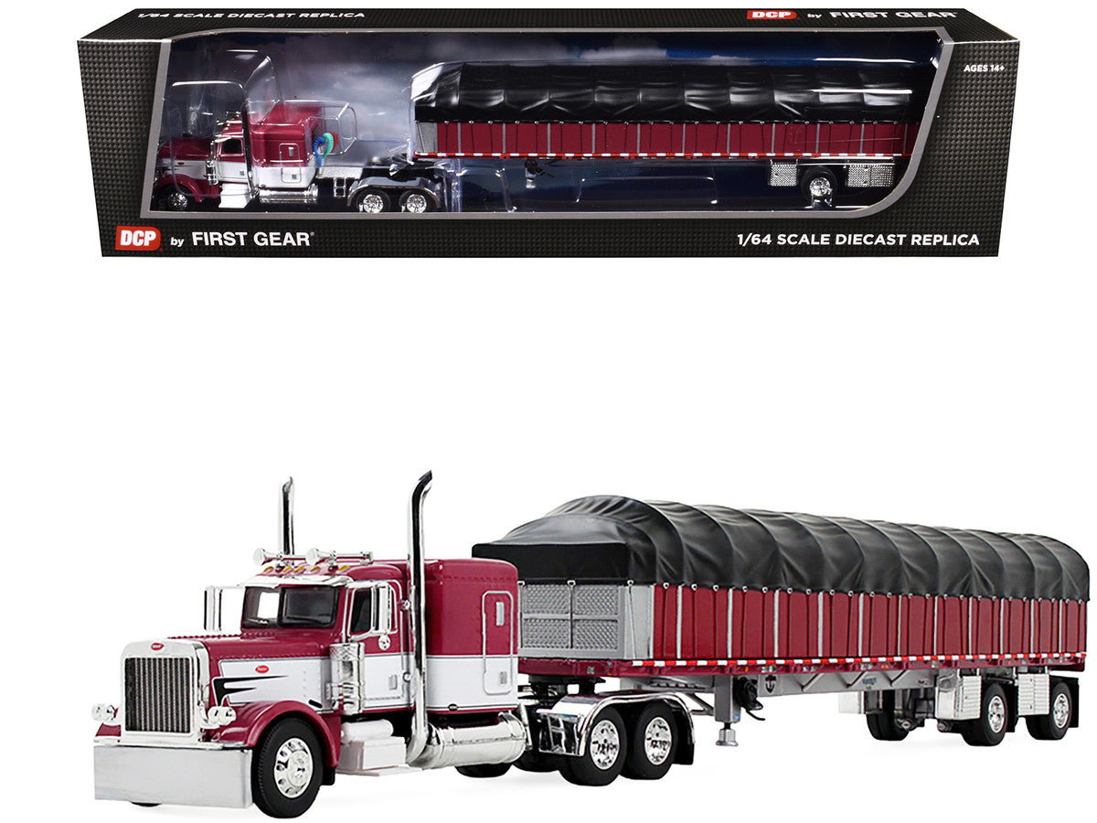 Peterbilt 389 with 63" Flat Top Sleeper and 53’ Wilson Roadbrute Flatbed Trailer with Covered Wagon Maroon with White Stripes 1/64 Diecast Model by DCP/First Gear LuxuryLifeWay Online Store