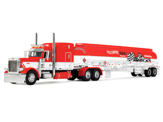 Peterbilt 389 with 63" Mid-Roof Sleeper and Heil Fuel Tank Trailer "Busted Knuckle Garage" Red and White 1/64 Diecast Model by DCP/First Gear LuxuryLifeWay Online Store