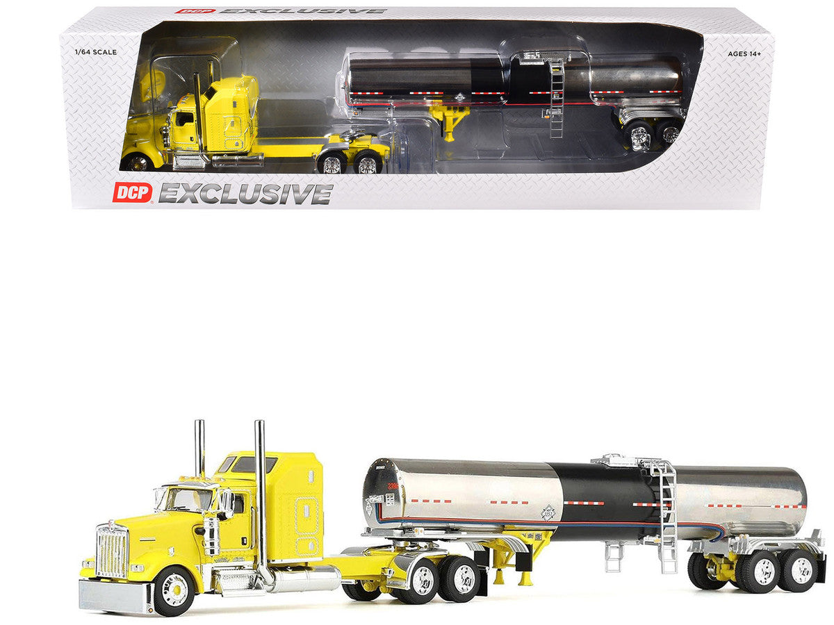 Kenworth W900L with 60" Aerodyne Sleeper and Brenner Tank Trailer "Double C Transport" Yellow 1/64 Diecast Model by DCP/First Gear LuxuryLifeWay Online Store