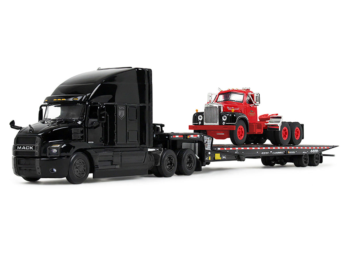 Mack Anthem Sleeper and Landoll 440B-50CA Traveling Axle Trailer Black with Mack B-61 Day Cab Load Red "Mack Anniversary" 1/64 Diecast Model by DCP/First Gear LuxuryLifeWay Online Store