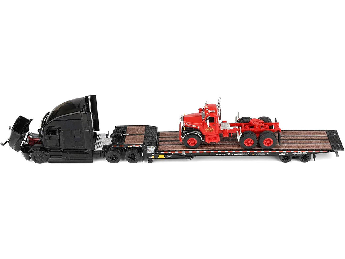 Mack Anthem Sleeper and Landoll 440B-50CA Traveling Axle Trailer Black with Mack B-61 Day Cab Load Red "Mack Anniversary" 1/64 Diecast Model by DCP/First Gear LuxuryLifeWay Online Store