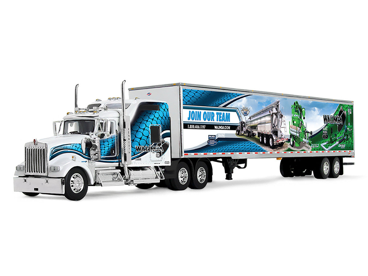 Kenworth W900L with 86" Studio Sleeper and 53' Utility Trailer with Skirts "Walinga" White with Blue Graphics 1/64 Diecast Model by DCP/First Gear LuxuryLifeWay Online Store