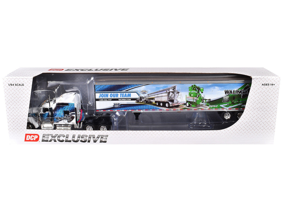 Kenworth W900L with 86" Studio Sleeper and 53' Utility Trailer with Skirts "Walinga" White with Blue Graphics 1/64 Diecast Model by DCP/First Gear LuxuryLifeWay Online Store