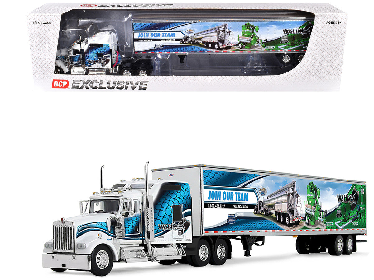 Kenworth W900L with 86" Studio Sleeper and 53' Utility Trailer with Skirts "Walinga" White with Blue Graphics 1/64 Diecast Model by DCP/First Gear LuxuryLifeWay Online Store