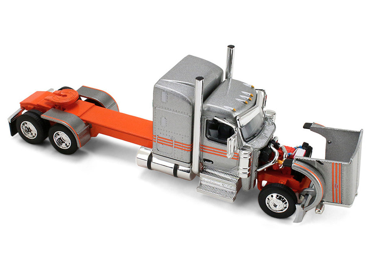Peterbilt 589 with 58" Mid-Roof Sleeper and 50' Wilson Pacesetter Grain Trailer Silver Metallic with Orange Stripes 1/64 Diecast Model by DCP/First Gear LuxuryLifeWay Online Store