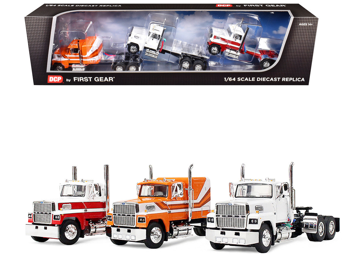 Ford LTL 9000 Trio Set (Two Day Cabs and One 60" Flat Top Sleeper) 1/64 Diecast Model by DCP/First Gear LuxuryLifeWay Online Store