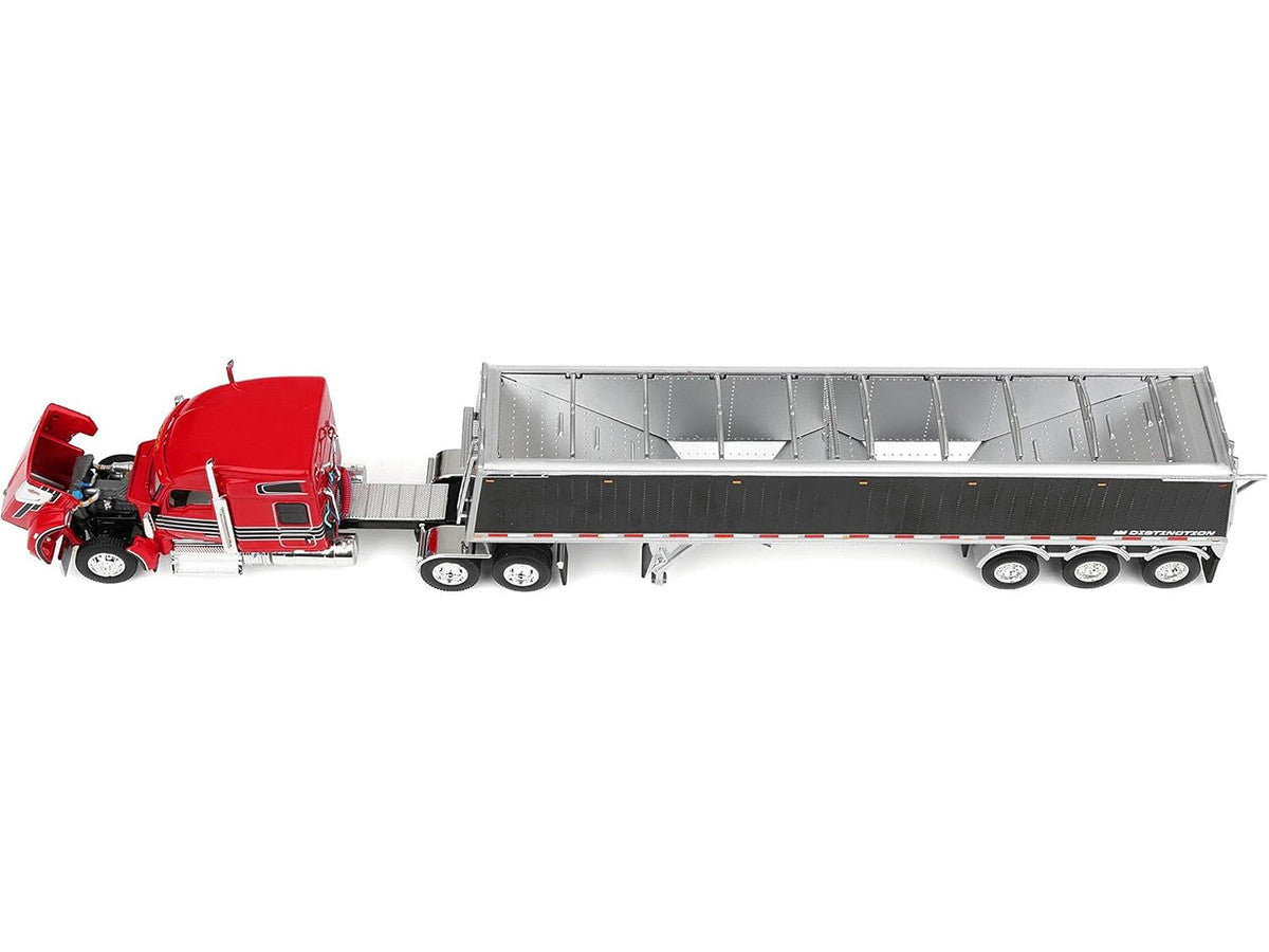 Kenworth W990 with 76" Mid-Roof Sleeper and Lode King Distinction Hopper Trailer Red and Black 1/64 Diecast Model by DCP/First Gear LuxuryLifeWay Online Store