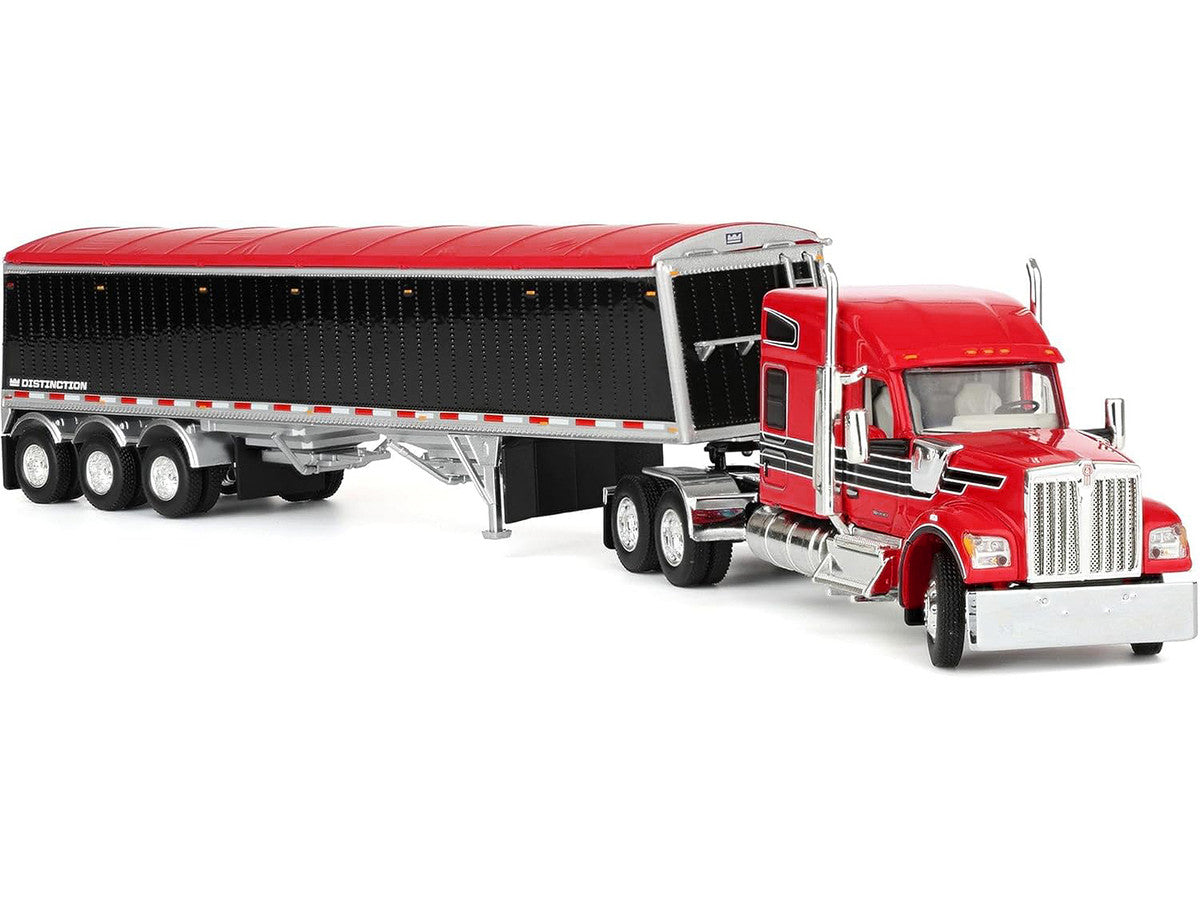 Kenworth W990 with 76" Mid-Roof Sleeper and Lode King Distinction Hopper Trailer Red and Black 1/64 Diecast Model by DCP/First Gear LuxuryLifeWay Online Store