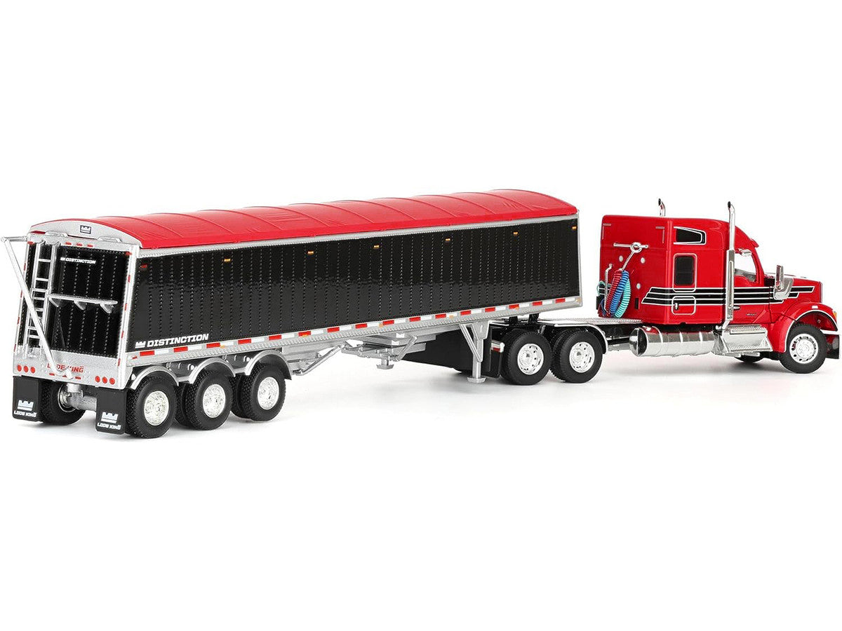 Kenworth W990 with 76" Mid-Roof Sleeper and Lode King Distinction Hopper Trailer Red and Black 1/64 Diecast Model by DCP/First Gear LuxuryLifeWay Online Store