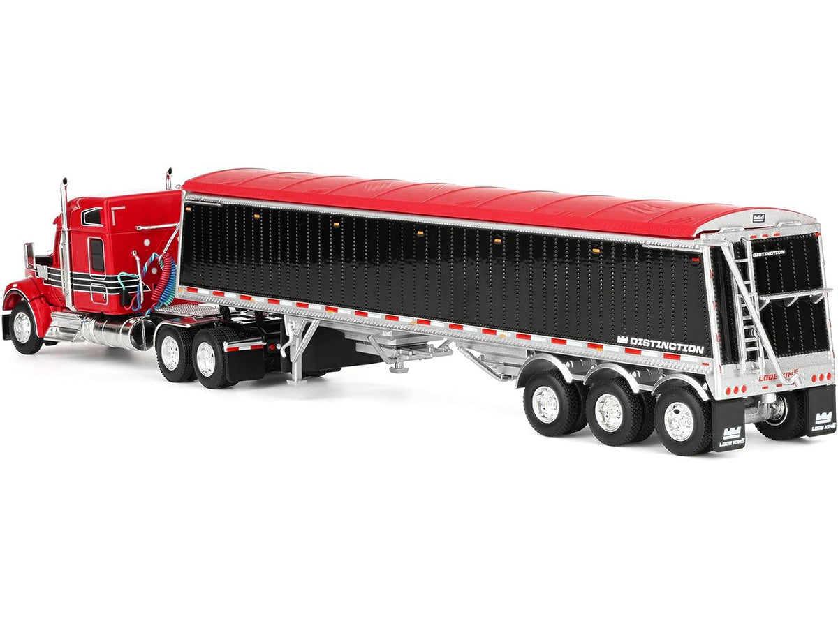 Kenworth W990 with 76" Mid-Roof Sleeper and Lode King Distinction Hopper Trailer Red and Black 1/64 Diecast Model by DCP/First Gear LuxuryLifeWay Online Store