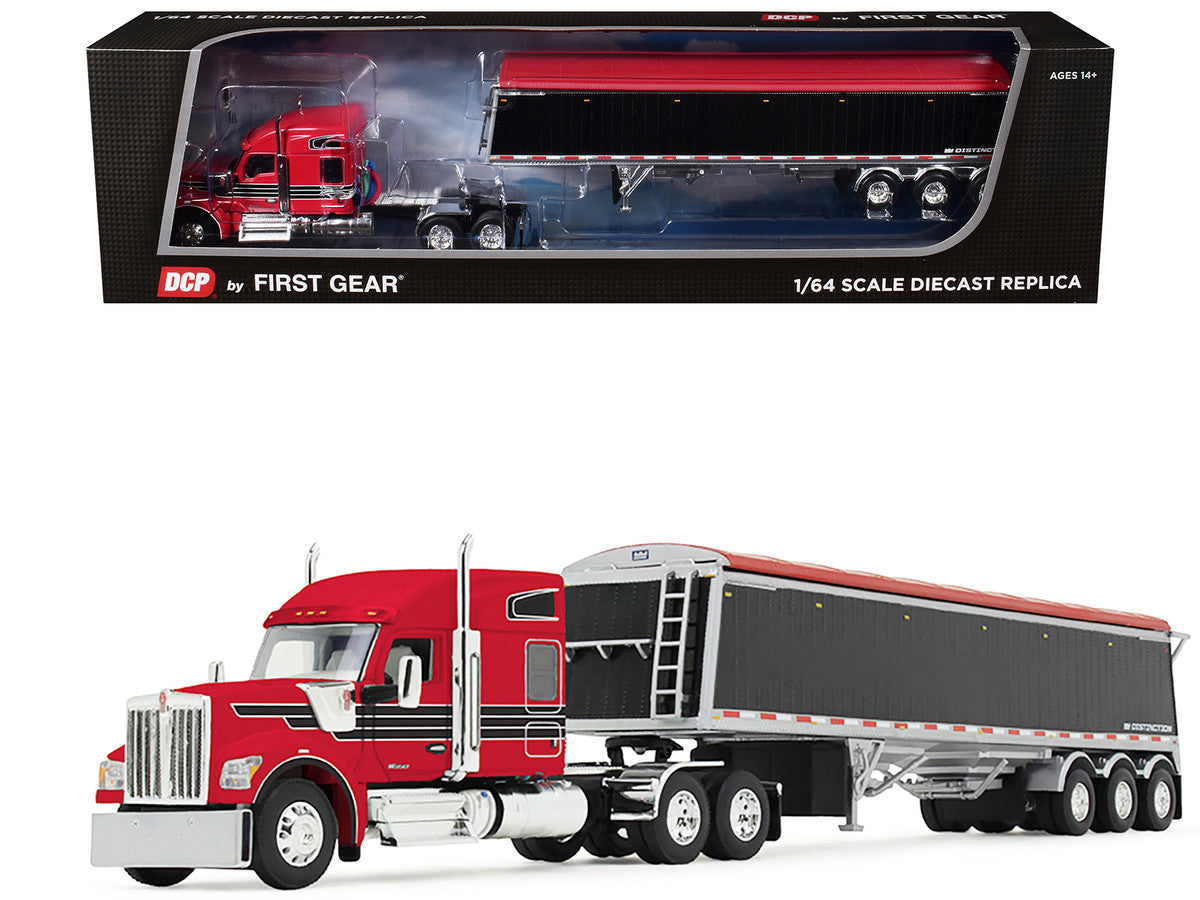 Kenworth W990 with 76" Mid-Roof Sleeper and Lode King Distinction Hopper Trailer Red and Black 1/64 Diecast Model by DCP/First Gear LuxuryLifeWay Online Store