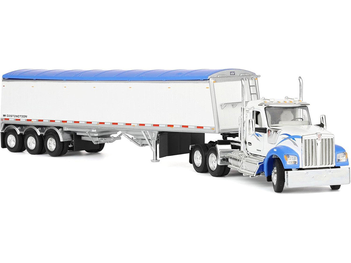 Kenworth W990 Day Cab and Lode King Distinction Hopper Trailer White and Blue 1/64 Diecast Model by DCP/First Gear LuxuryLifeWay Online Store