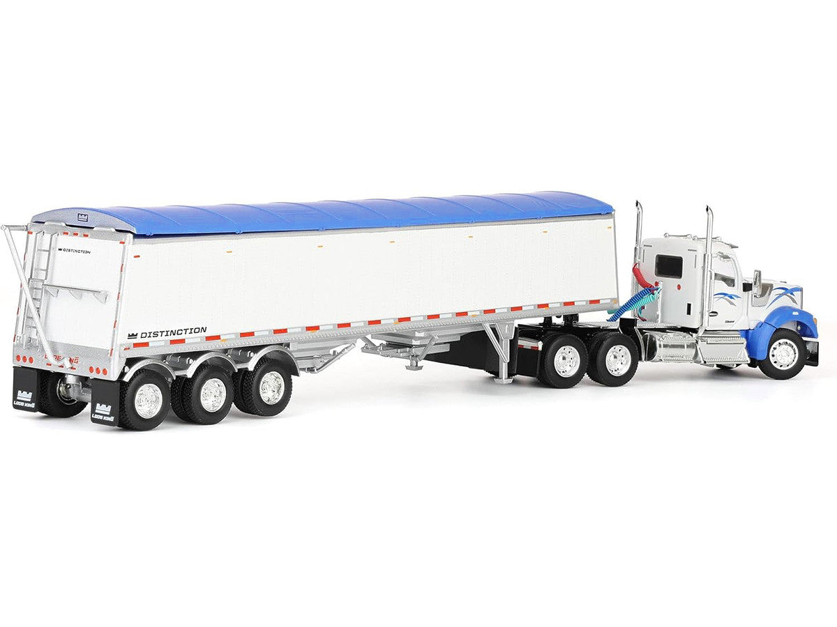 Kenworth W990 Day Cab and Lode King Distinction Hopper Trailer White and Blue 1/64 Diecast Model by DCP/First Gear LuxuryLifeWay Online Store