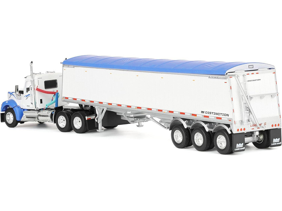 Kenworth W990 Day Cab and Lode King Distinction Hopper Trailer White and Blue 1/64 Diecast Model by DCP/First Gear LuxuryLifeWay Online Store