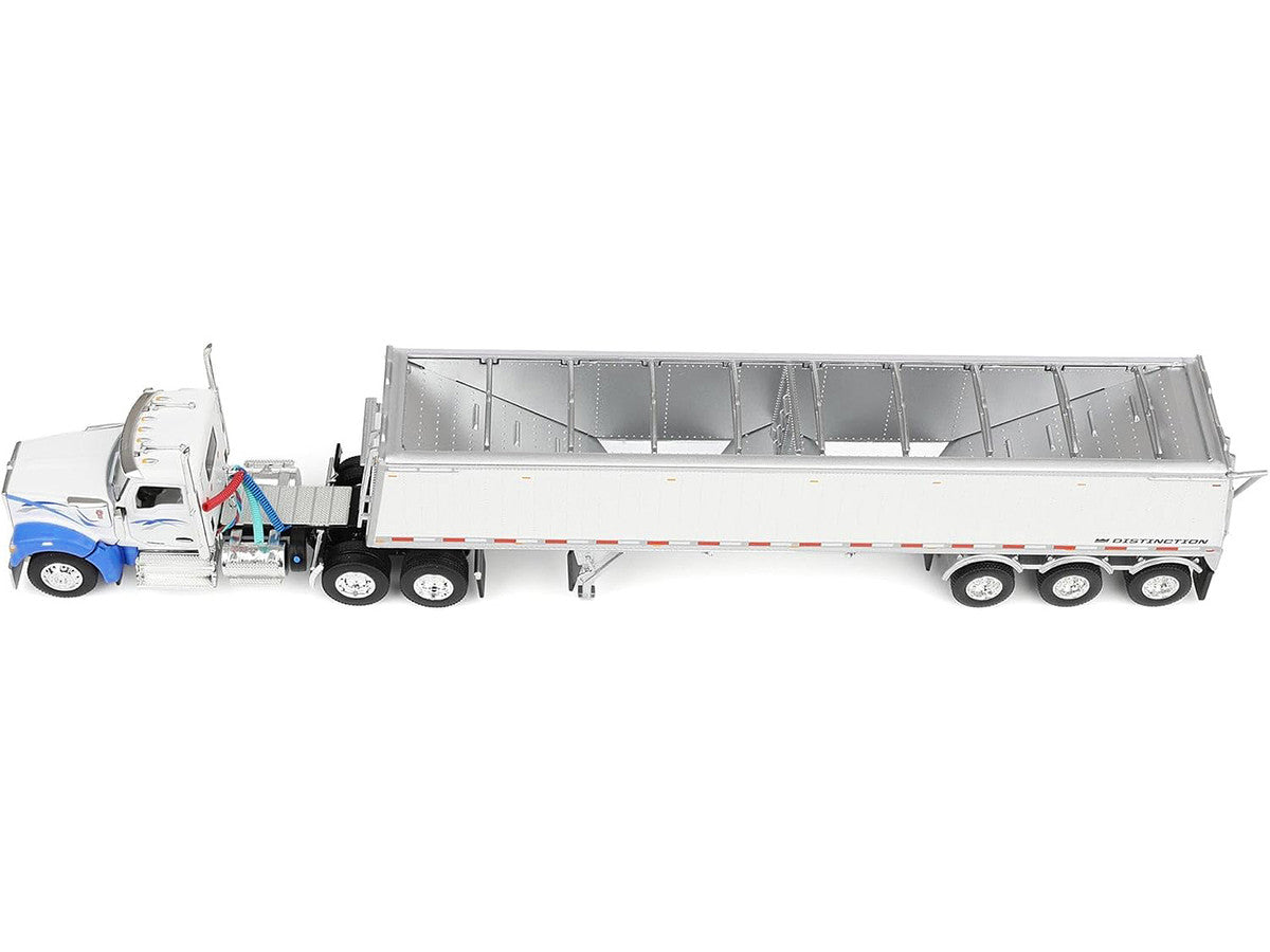 Kenworth W990 Day Cab and Lode King Distinction Hopper Trailer White and Blue 1/64 Diecast Model by DCP/First Gear LuxuryLifeWay Online Store