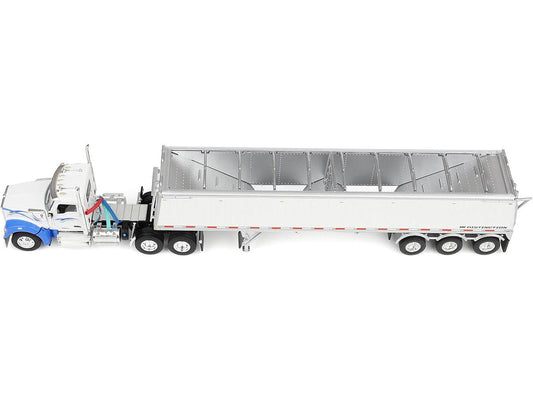 Kenworth W990 Day Cab and Lode King Distinction Hopper Trailer White and Blue 1/64 Diecast Model by DCP/First Gear LuxuryLifeWay Online Store