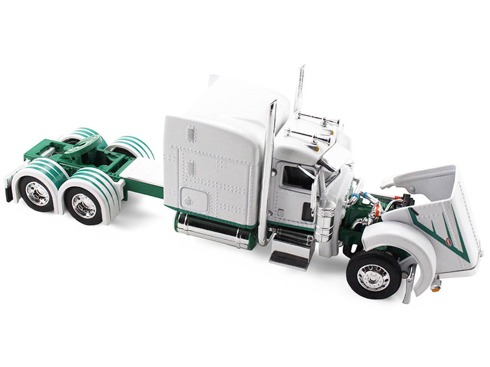 Peterbilt 389 with 63" Mid-Roof Sleeper and 53' Utility Trailer White with Green Stripes 1/64 Diecast Model by DCP/First Gear LuxuryLifeWay Online Store
