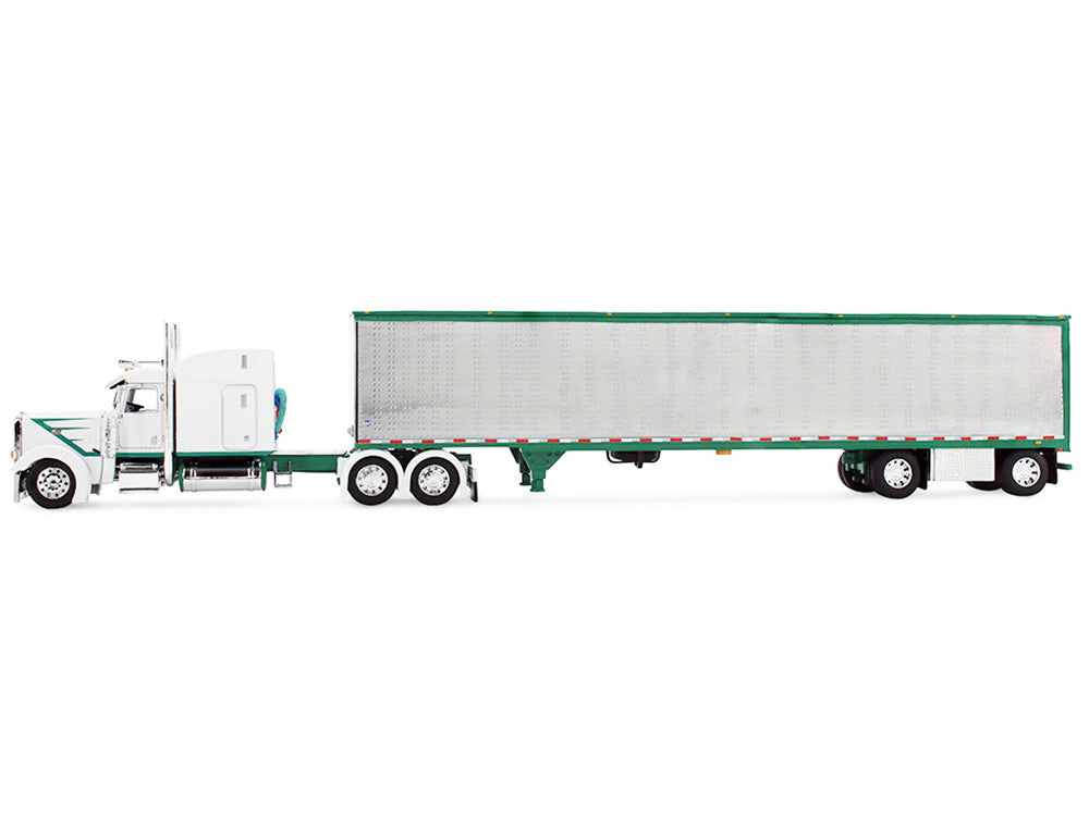 Peterbilt 389 with 63" Mid-Roof Sleeper and 53' Utility Trailer White with Green Stripes 1/64 Diecast Model by DCP/First Gear LuxuryLifeWay Online Store