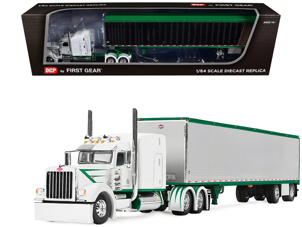 Peterbilt 389 with 63" Mid-Roof Sleeper and 53' Utility Trailer White with Green Stripes 1/64 Diecast Model by DCP/First Gear LuxuryLifeWay Online Store