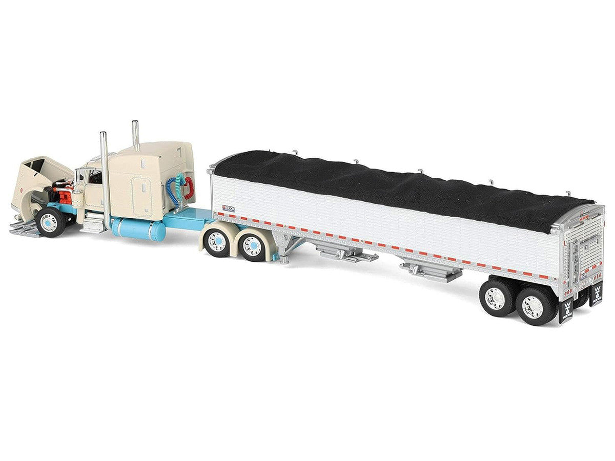 Peterbilt 389 with 63" Mid-Roof Sleeper and 43' Wilson Pacesetter High Sided Grain Trailer "Capitola Trucking" Cream 1/64 Diecast Model by DCP/First Gear LuxuryLifeWay Online Store