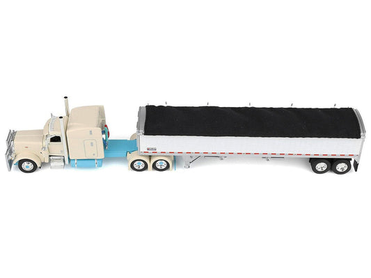 Peterbilt 389 with 63" Mid-Roof Sleeper and 43' Wilson Pacesetter High Sided Grain Trailer "Capitola Trucking" Cream 1/64 Diecast Model by DCP/First Gear LuxuryLifeWay Online Store