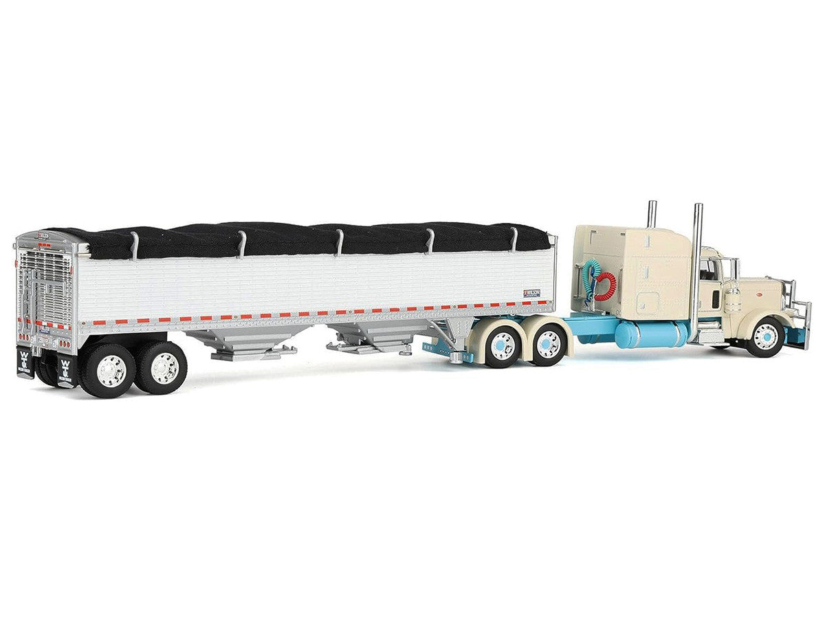 Peterbilt 389 with 63" Mid-Roof Sleeper and 43' Wilson Pacesetter High Sided Grain Trailer "Capitola Trucking" Cream 1/64 Diecast Model by DCP/First Gear LuxuryLifeWay Online Store