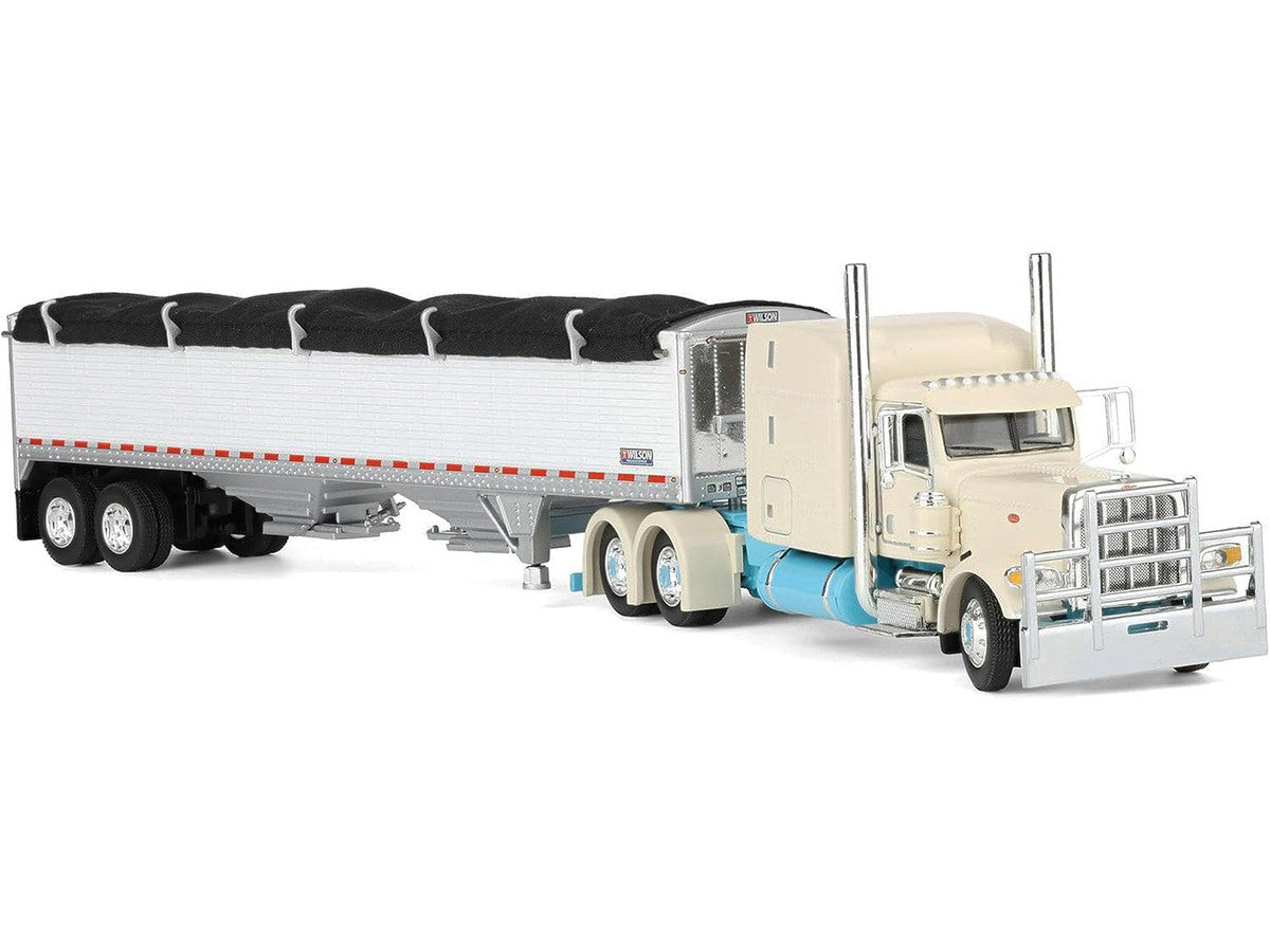 Peterbilt 389 with 63" Mid-Roof Sleeper and 43' Wilson Pacesetter High Sided Grain Trailer "Capitola Trucking" Cream 1/64 Diecast Model by DCP/First Gear LuxuryLifeWay Online Store